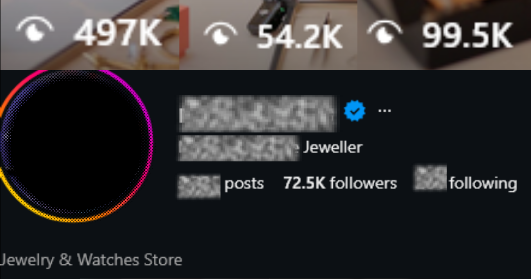 Instagram results — bespoke jewellery brand